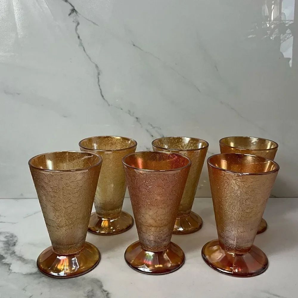 VINTAGE Jeanette Marigold Carnival Glass Goblets Set of 6